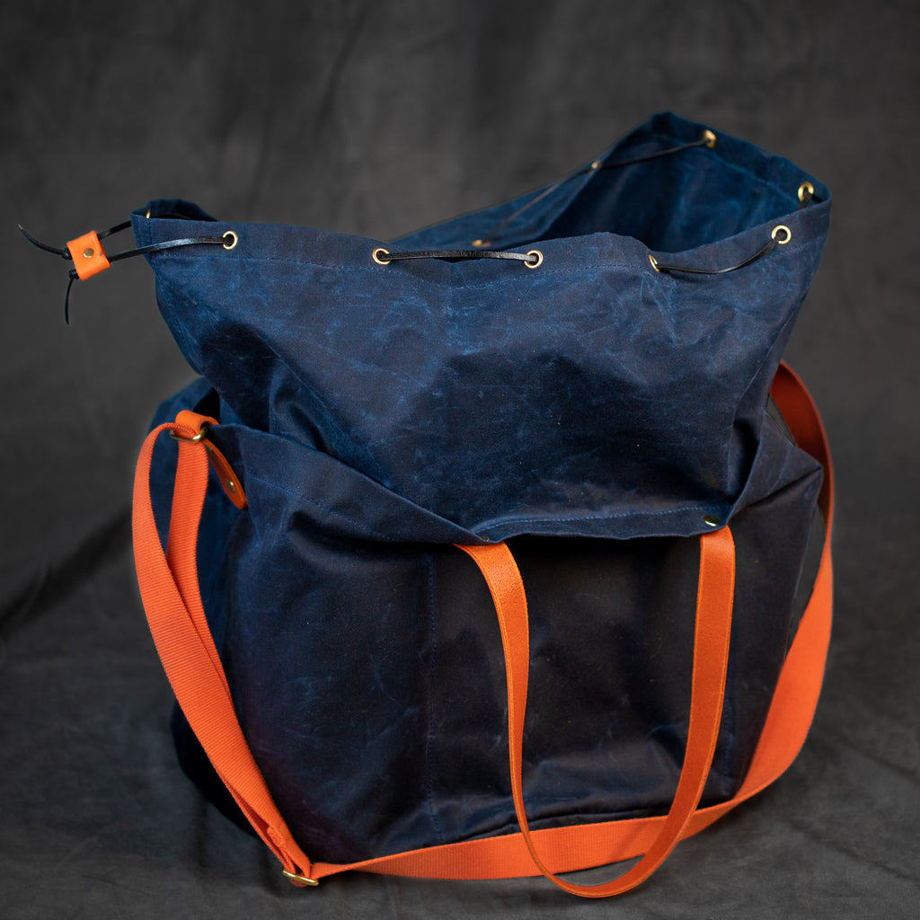 large grey oilskin bucket bag