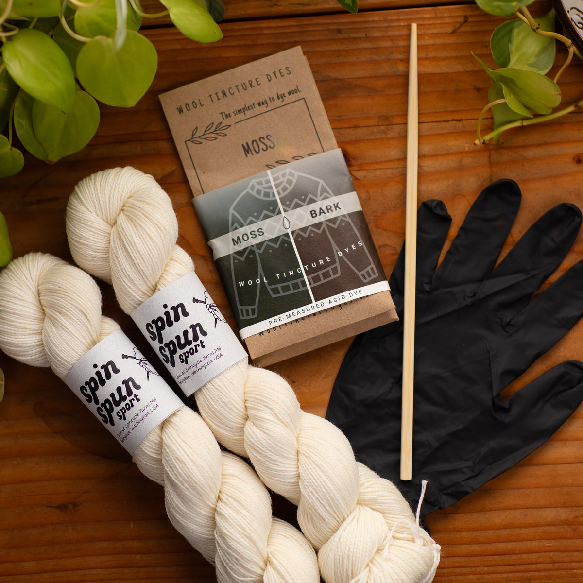 SPIN SPUN + TINCTURE DYE KIT - MOSS & BARK – Spincycle Yarns